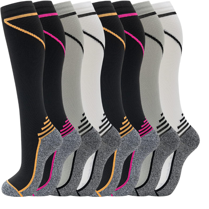 8-Pack High Length Pattern Compression Socks - Support and Comfort