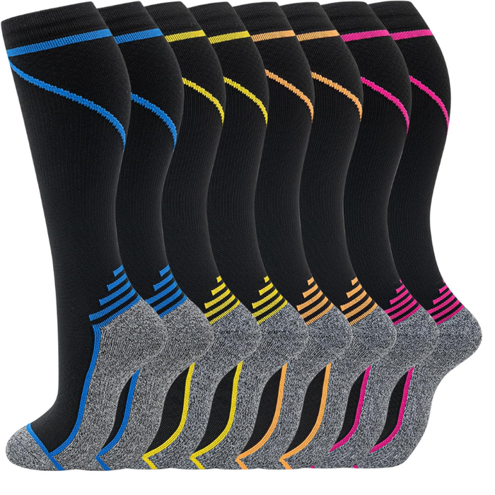 8-Pack High Length Pattern Compression Socks - Support and Comfort