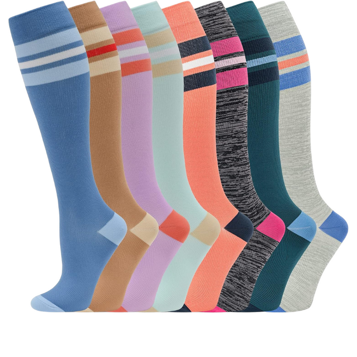 8-Pack High Length Pattern Compression Socks - Support and Comfort