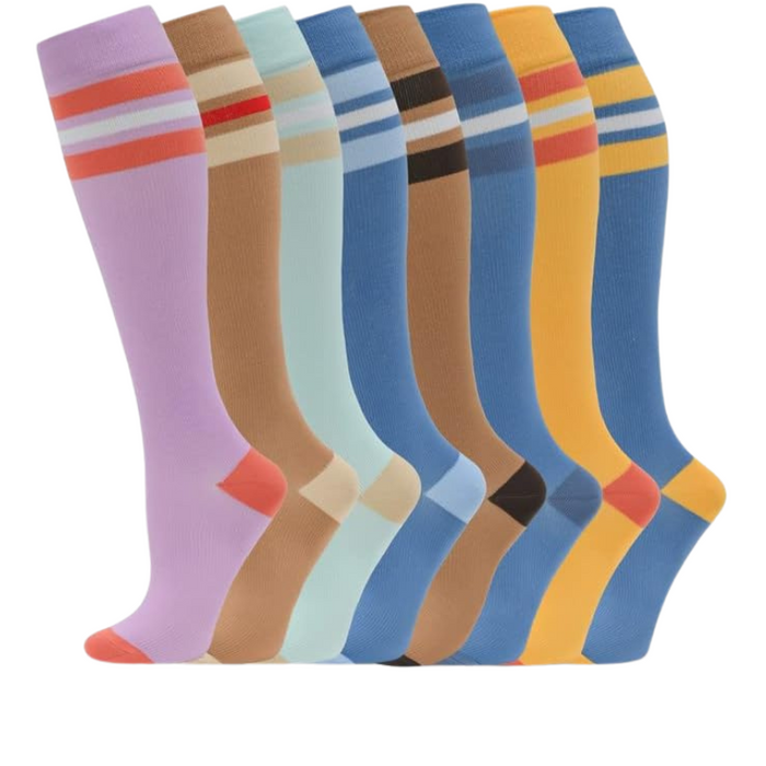 8-Pack High Length Pattern Compression Socks - Support and Comfort