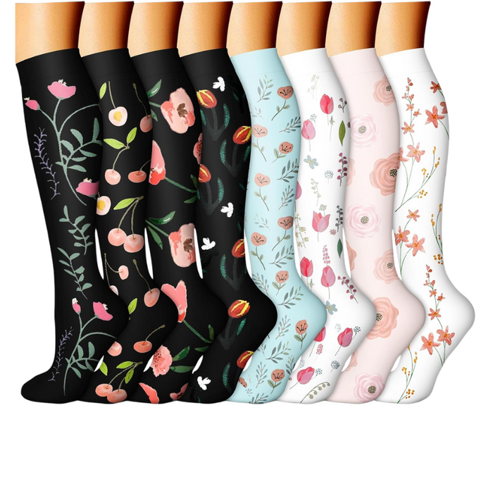 8-Pack Printed Pattern Compression Socks - Comfortable and Supportive