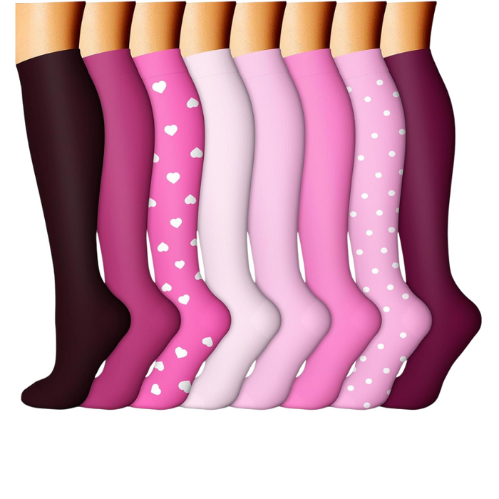 8-Pack Printed Pattern Compression Socks - Comfortable and Supportive