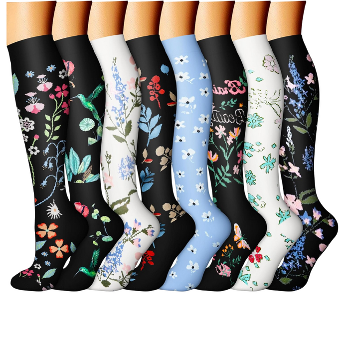 8-Pack Printed Pattern Compression Socks - Comfortable and Supportive