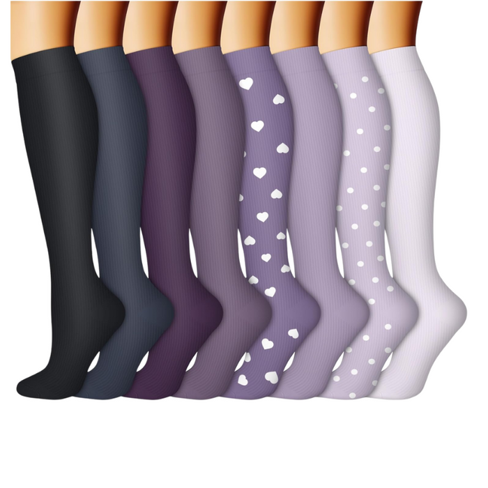 8-Pack Printed Pattern Compression Socks - Comfortable and Supportive