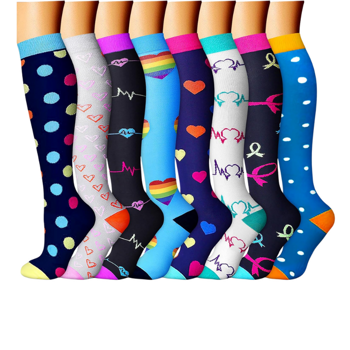 8-Pack Printed Pattern Compression Socks - Comfortable and Supportive