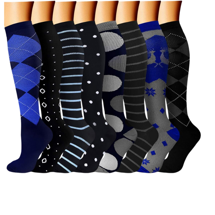 8-Pack Printed Pattern Compression Socks - Comfortable and Supportive