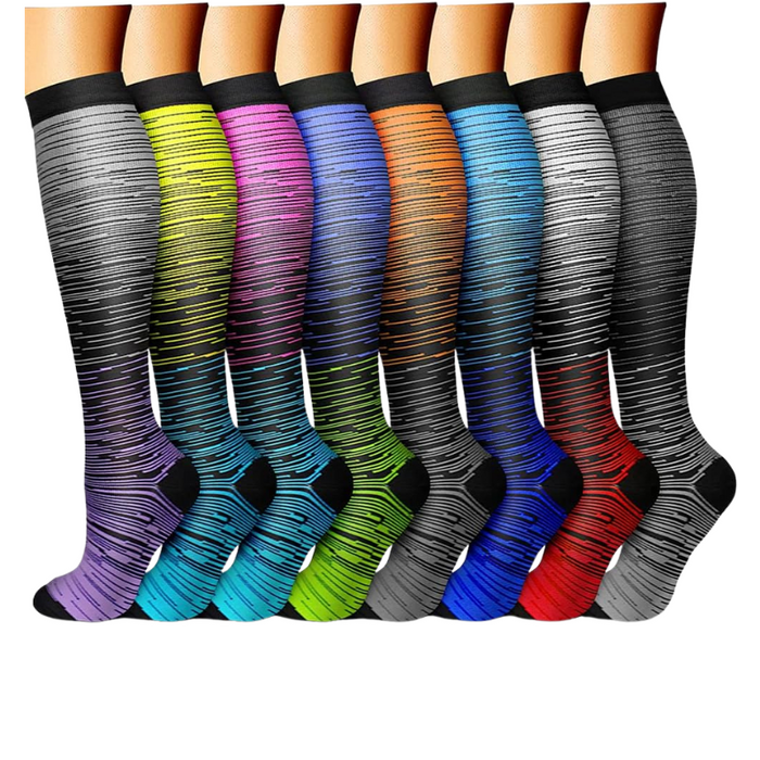 8-Pack Printed Pattern Compression Socks - Comfortable and Supportive