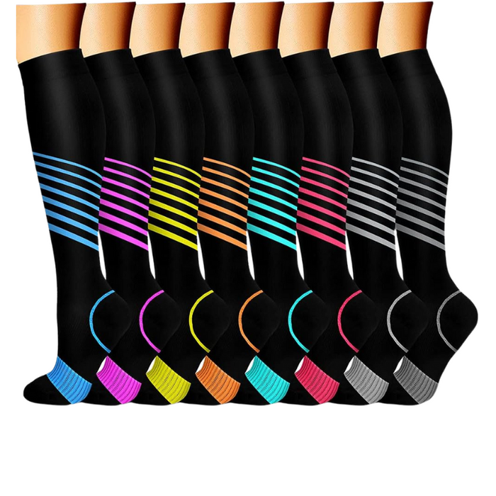 8-Pack Printed Pattern Compression Socks - Comfortable and Supportive