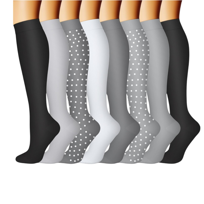 8-Pack Printed Pattern Compression Socks - Comfortable and Supportive