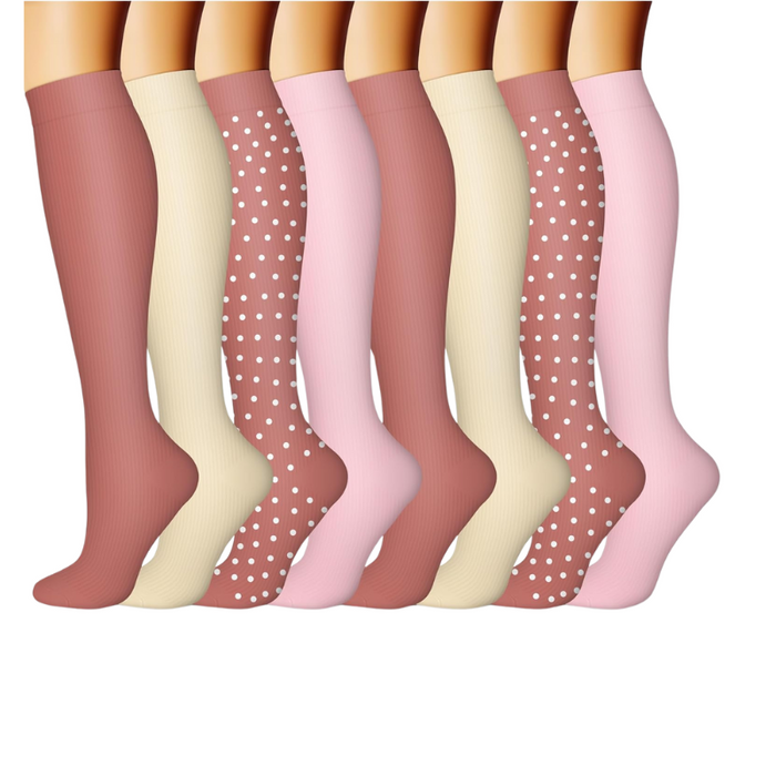 8-Pack Printed Pattern Compression Socks - Comfortable and Supportive