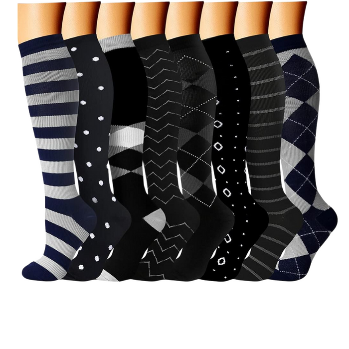 8-Pack Printed Pattern Compression Socks - Comfortable and Supportive