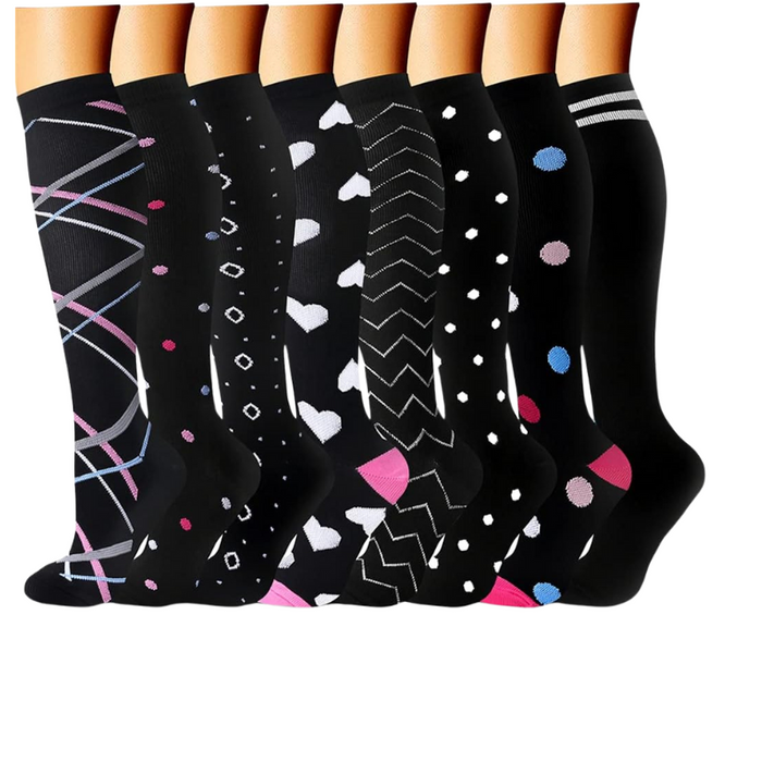 8-Pack Printed Pattern Compression Socks - Comfortable and Supportive