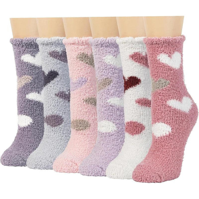 6-Pack Plush Fuzzy Slipper Socks - Cozy and Comfortable