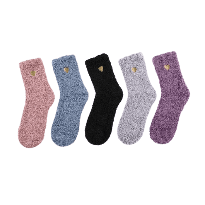 5 Pack Plush Warm Cordate Printed Socks – Comfort and Style Winter