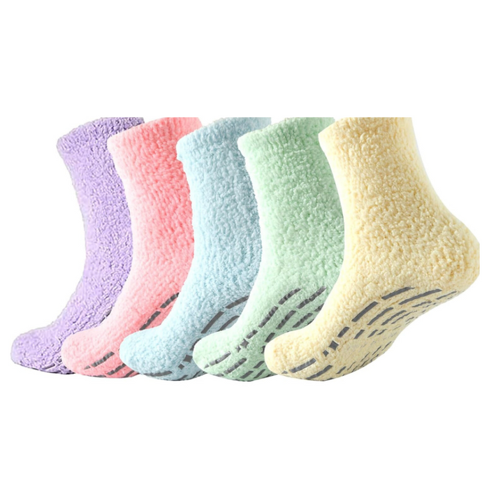 Pack Of 5 Pairs Cozy Non Slip Fuzzy Diabetic Socks