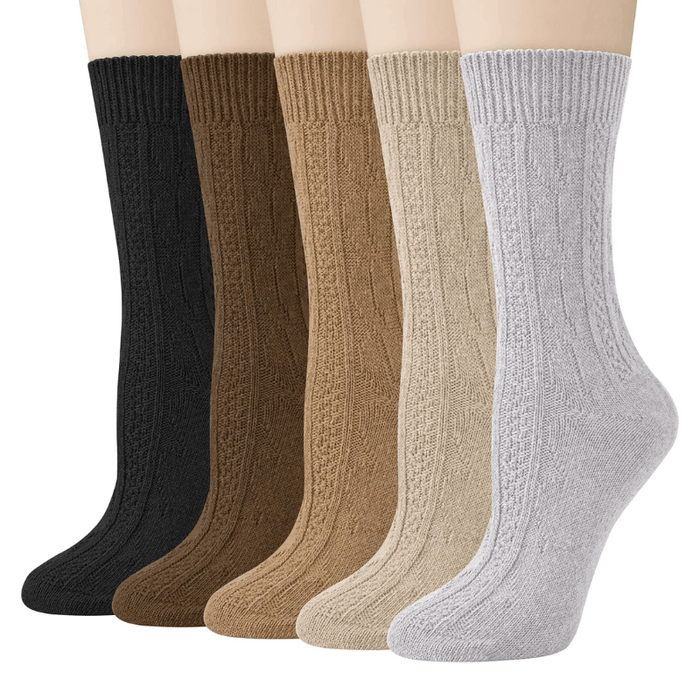 5 Pack Textured Ribbed Knit Socks – Cotton-Polyester Blend