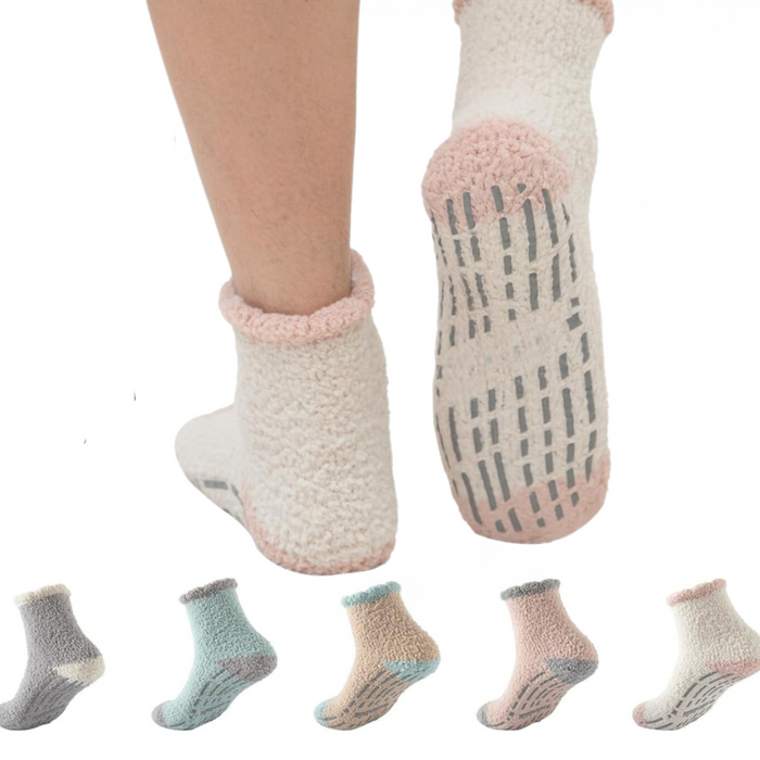 Pack Of 5 Pairs Cozy Non Slip Fuzzy Diabetic Socks